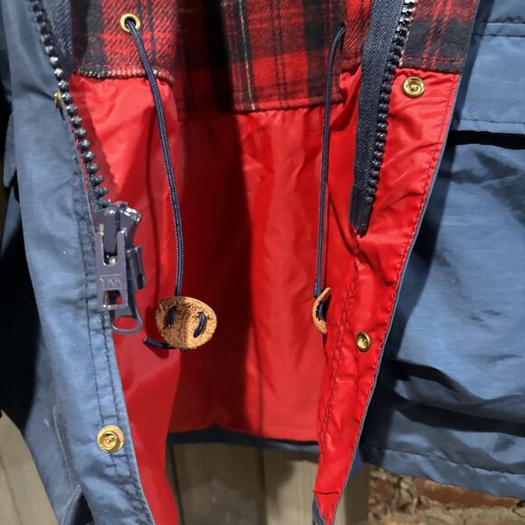 VINTAGE Woolrich Parka Mens L Hooded Wool Blanket lined Gorpcore blue ski alpine - Picture 3 of 12